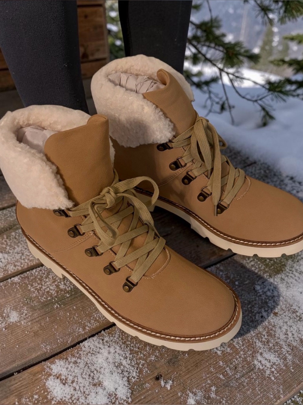 Tan and White Winter Boots with Fleece Lining